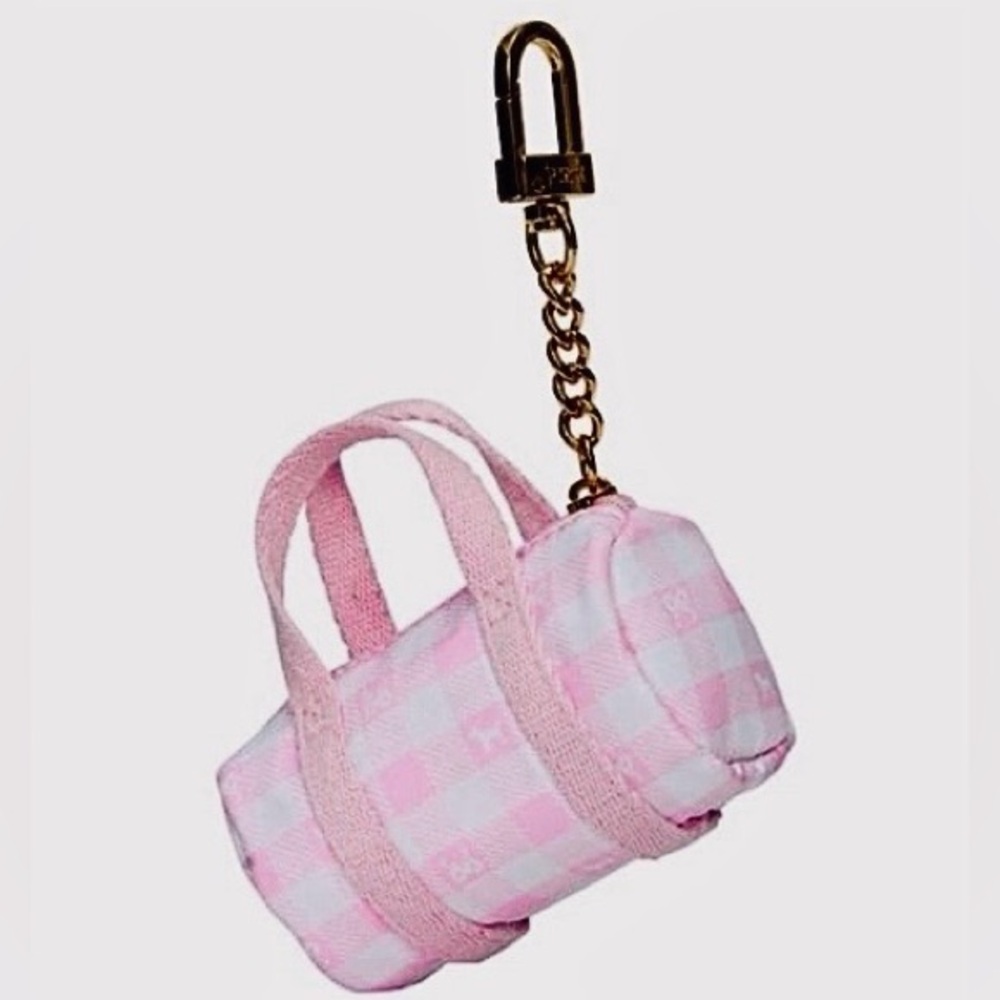 PINK X LoveShackFancy Iconic Gingham Mini Duffle Bag Keychain/Bag Charm, NWT